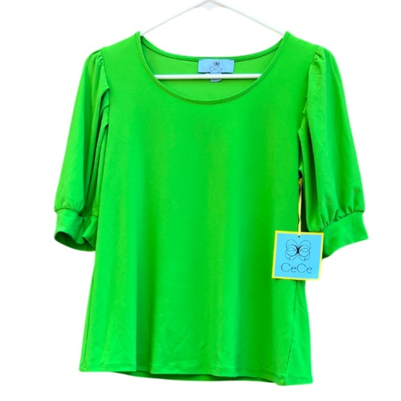 NWT CeCe Puff Sleeved Blouse Brilliant Lime Green Size Small - Picture 1 of 9